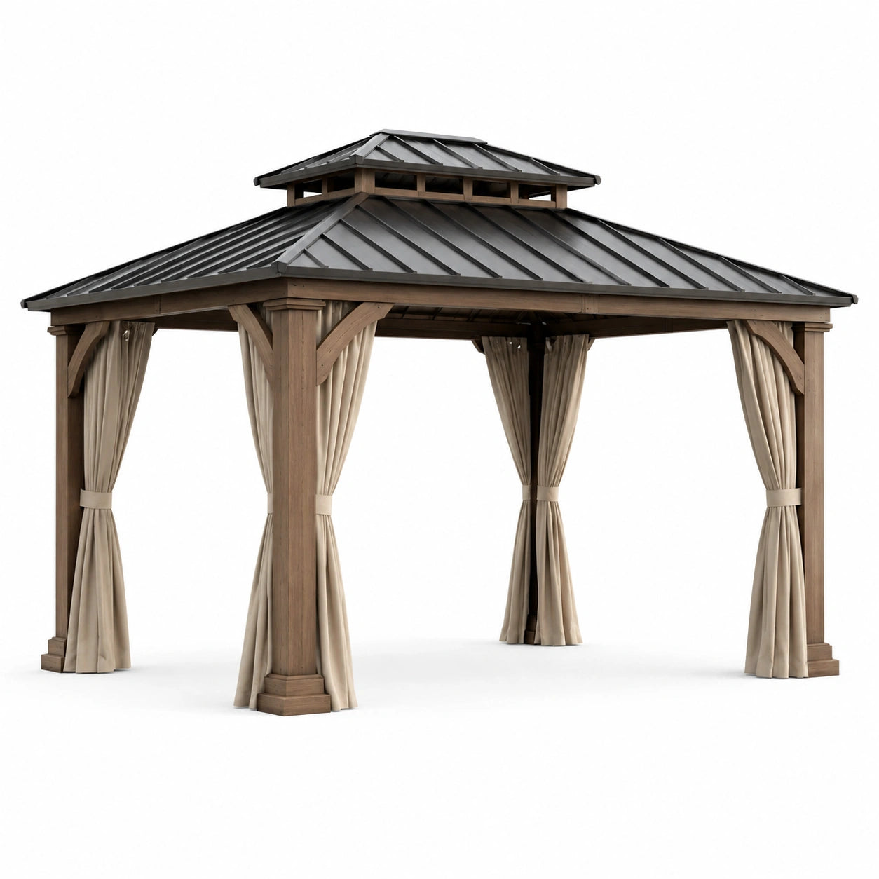 Gartenpavillon aus Massivholz mit Stahldach 3x4m Braun/Schwarz