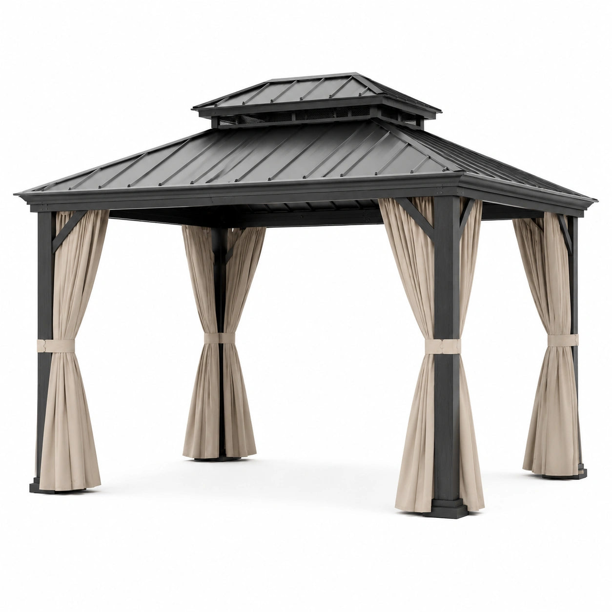 Gartenpavillon aus Aluminium und Stahl mit Polyester-Vorhängen 3x3m