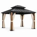 Pavillon aus pulverbeschichtetem Stahl und Holzoptik mit Vorhängen