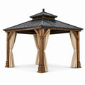 Gartenpavillon Holz Metall Schwarz Beige 300x300x275cm