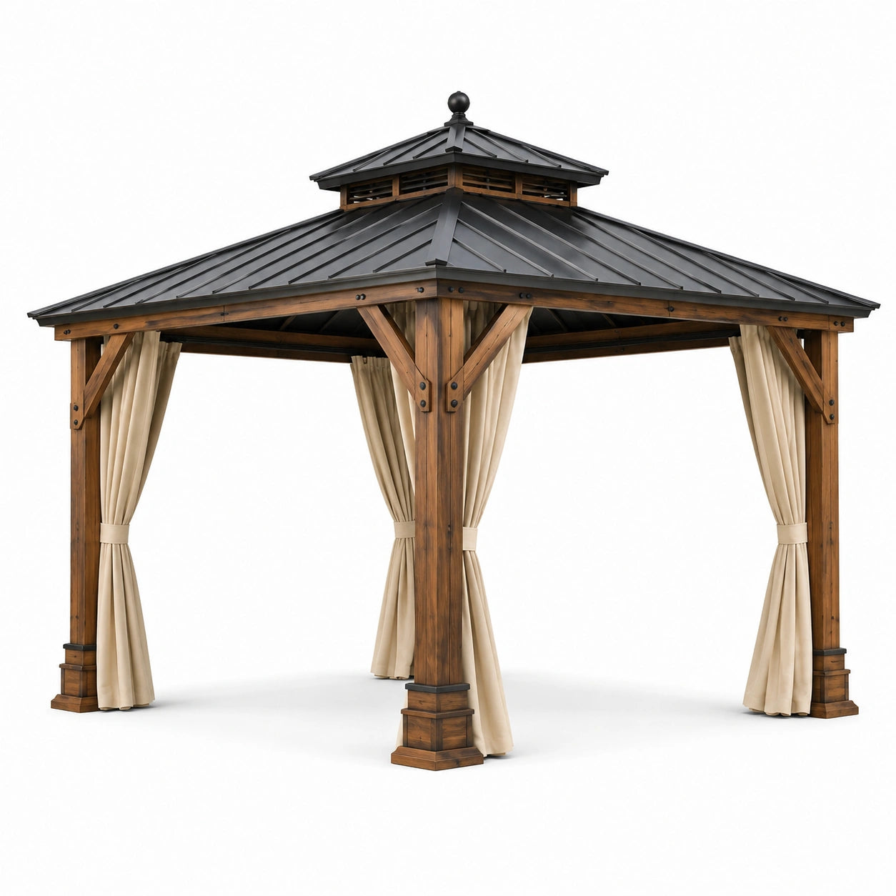 Gartenpavillon Holz Metall Schwarz Beige 300x300x275cm