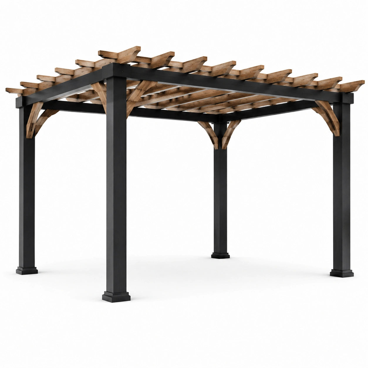 Pergola aus Aluminium und Holz 300x300x250cm Schwarz/Braun