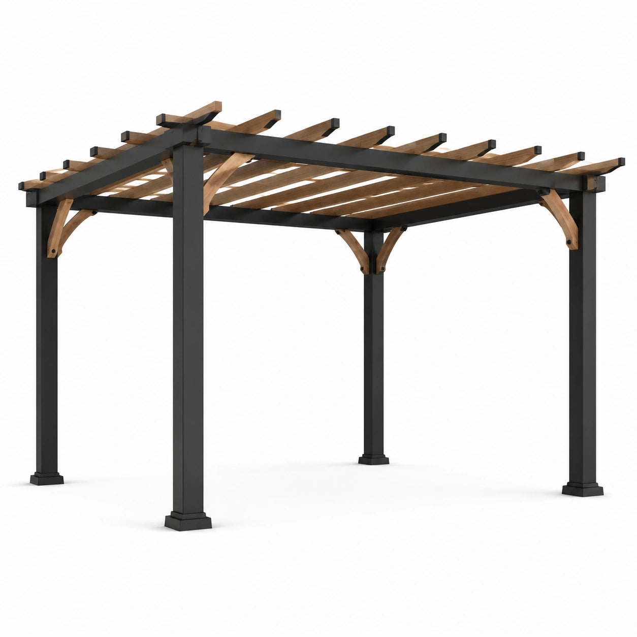 Pergola mit Aluminium und Kiefernholz, Schwarz/Braun, 300x360x230 cm