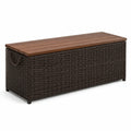 Polyrattan-Gartenbox mit Akazienholzdeckel braun 120x50x60cm