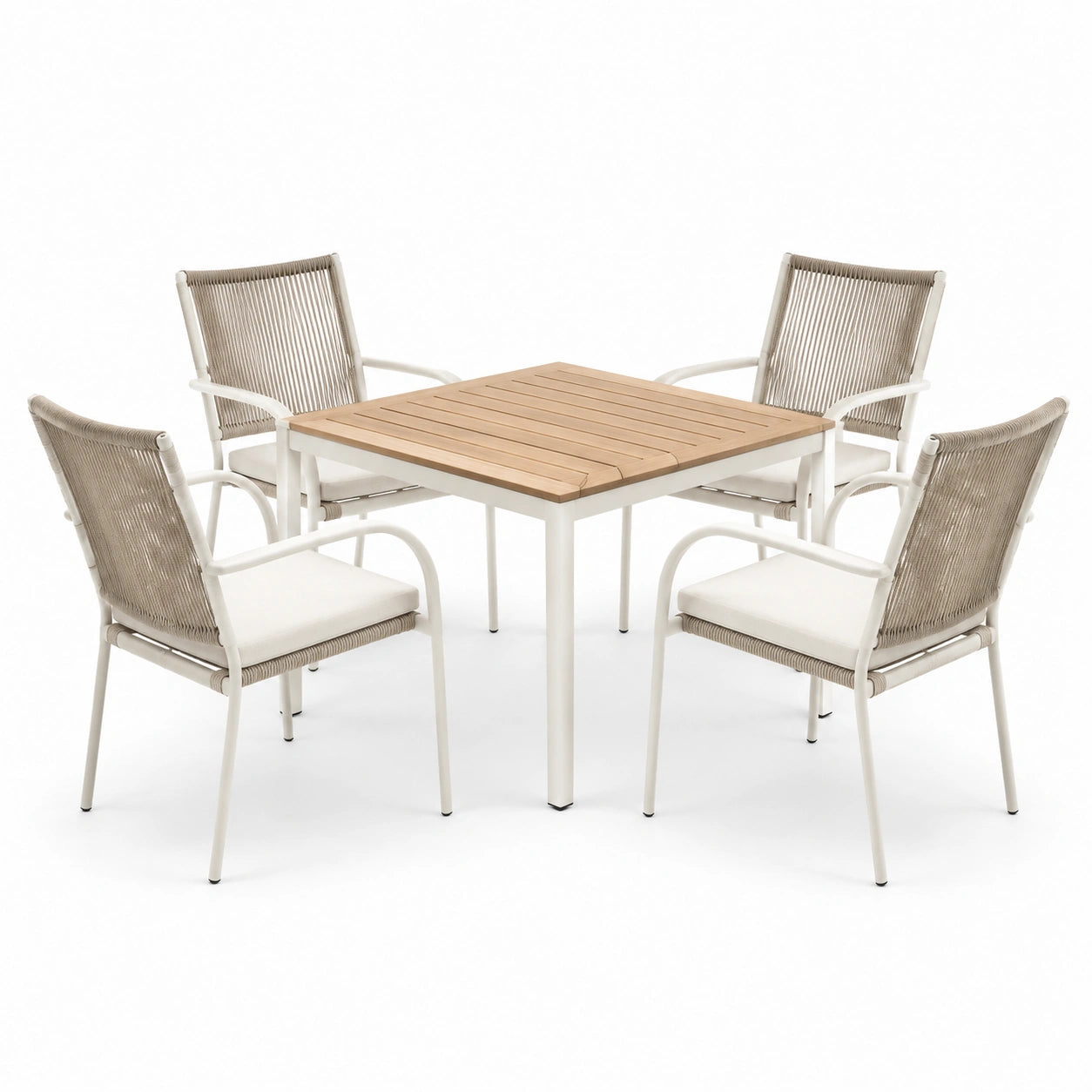 Garten-Essgruppe aus Aluminium mit Tisch aus Akazienholz und 4 Stühlen