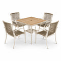 Garten-Essgruppe mit Tisch aus Teakholz und Stühlen aus synthetischem Seil Beige