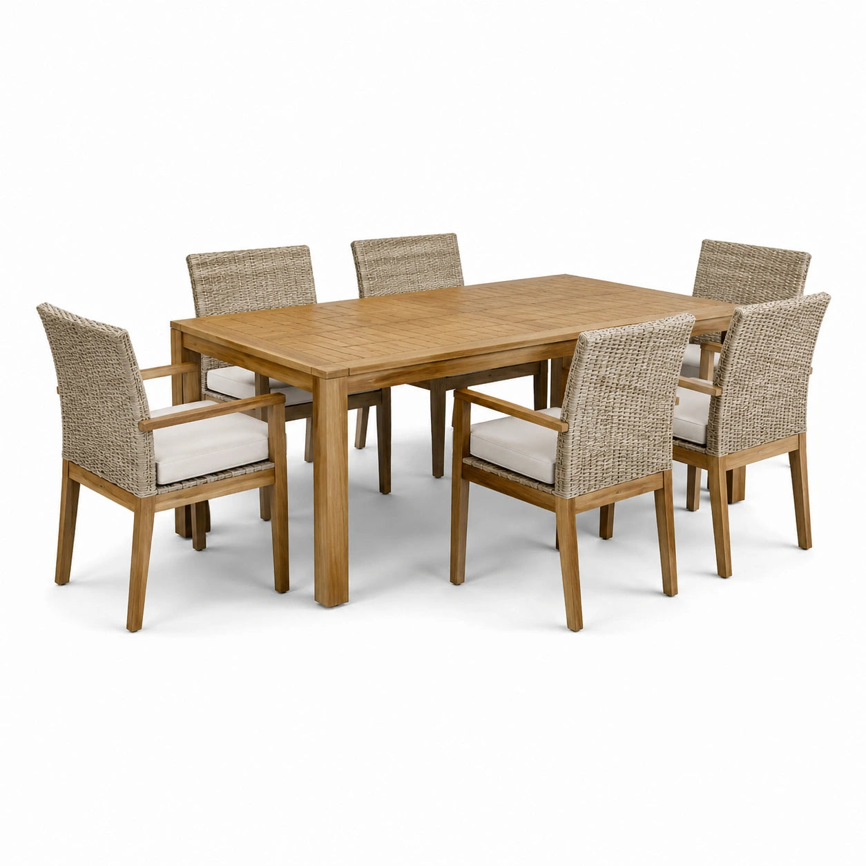Garten-Essgruppe aus Akazienholz und Polyrattan 6-Sitzer