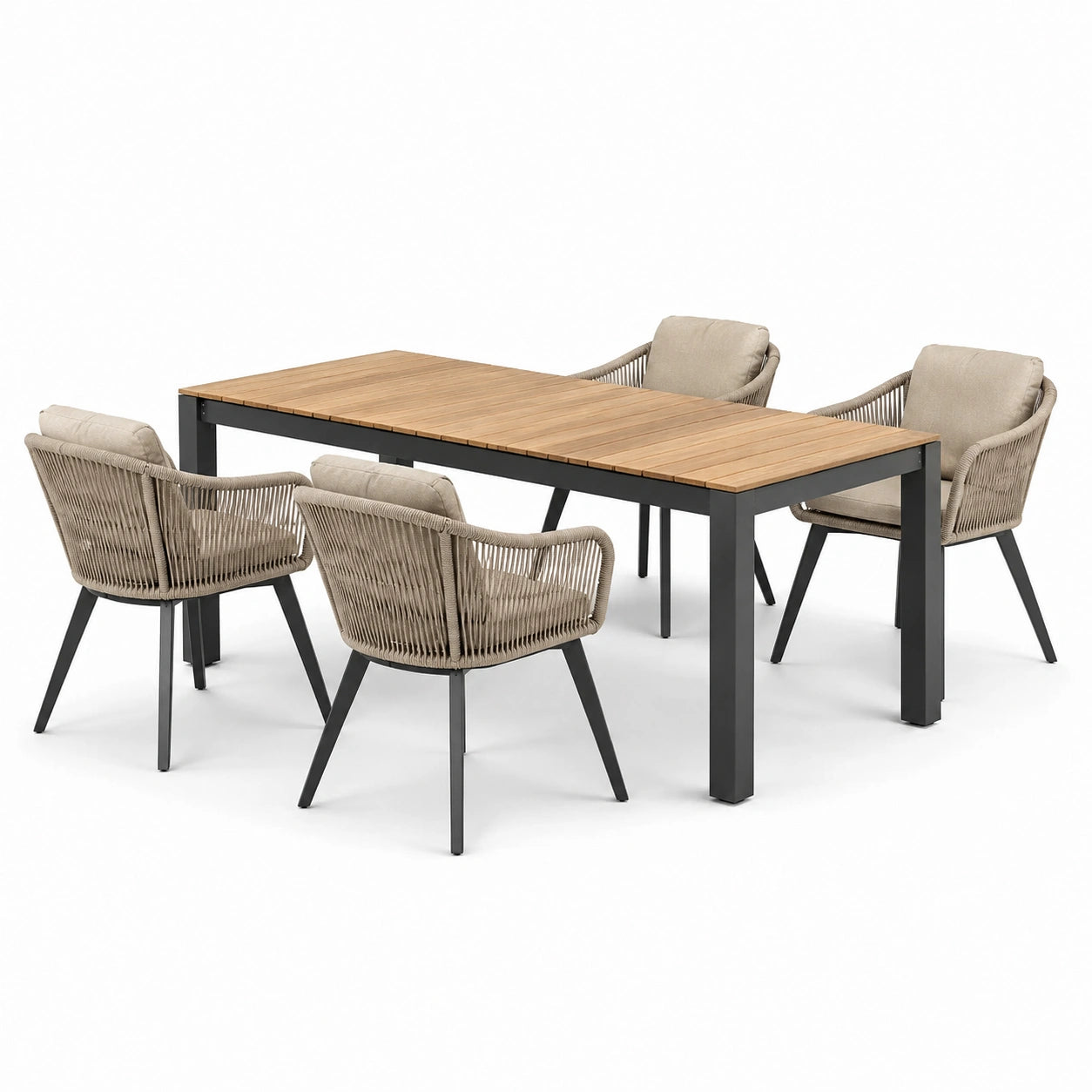 Garten-Essgruppe Teakholz Aluminium Braun/Beige Tisch und 4 Stühle