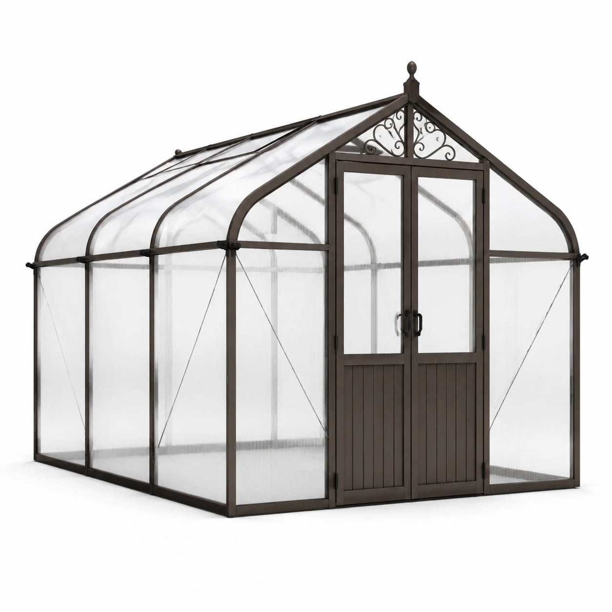 Gewächshaus aus Polycarbonat und Stahl Dunkelbraun 250x200x210 cm