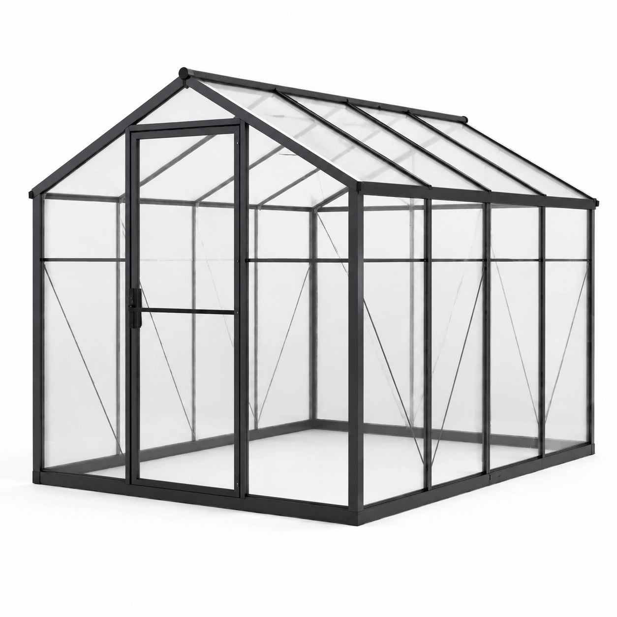Gewächshaus aus Aluminium mit Polycarbonat, Schwarz, 250x190x195 cm