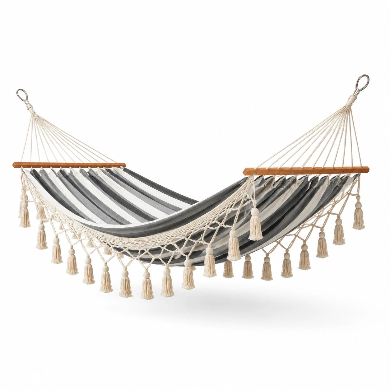 Hängematte aus Baumwolle mit Holzstreben Beige/Schwarz