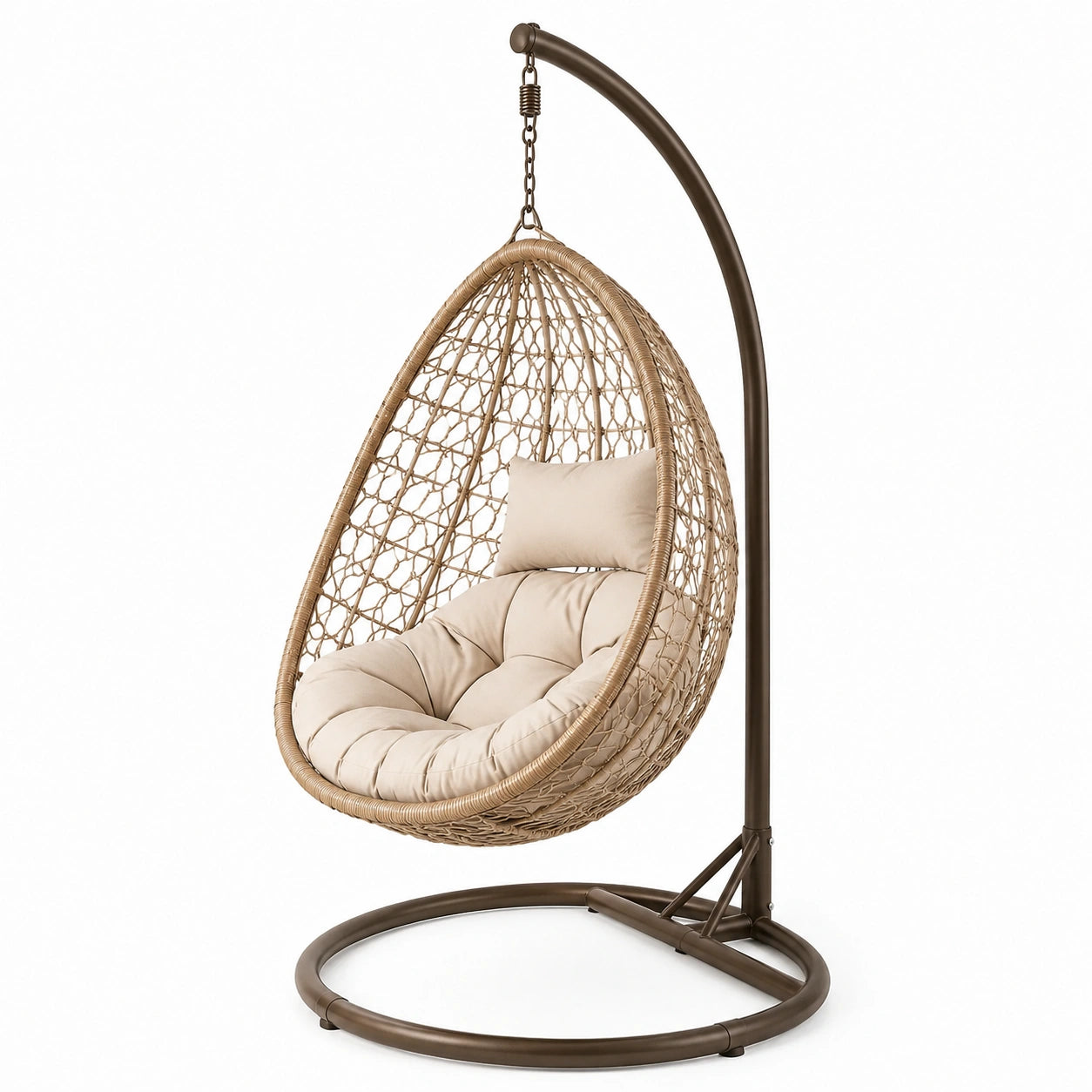 Rattan Hängesessel Beige mit Stahlgestell 195cm