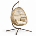 Rattan Hängesessel mit Stahlrahmen und Kissen Beige