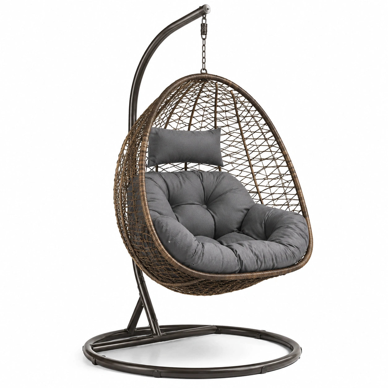 Hängesessel aus Rattan mit Polyesterkissen Braun/Grau