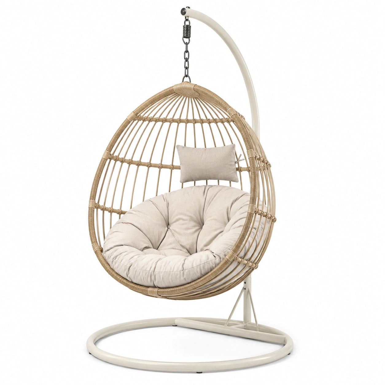Hängesessel aus Polyrattan Beige mit Kissen