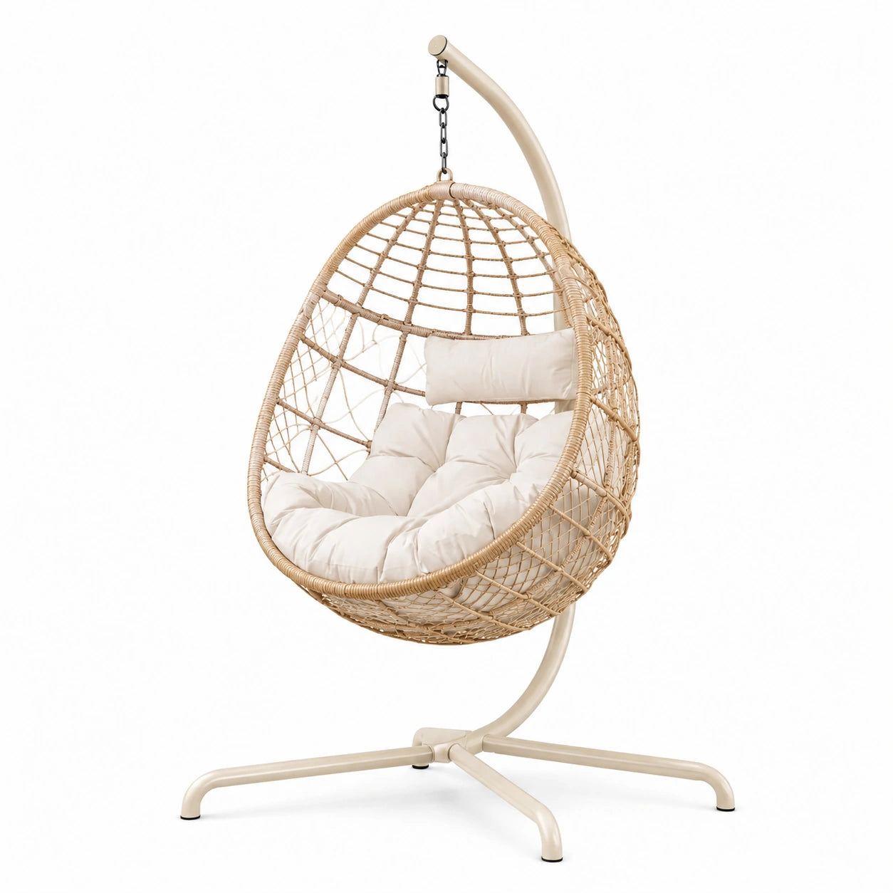 Hängesessel Rattan Beige mit Stahlgestell