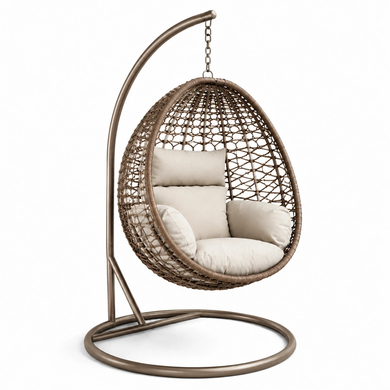 Hängesessel aus Stahl und synthetischem Rattan mit Polyesterkissen Beige Braun