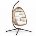 Hängesessel Rattan Beige mit Stahlgestell